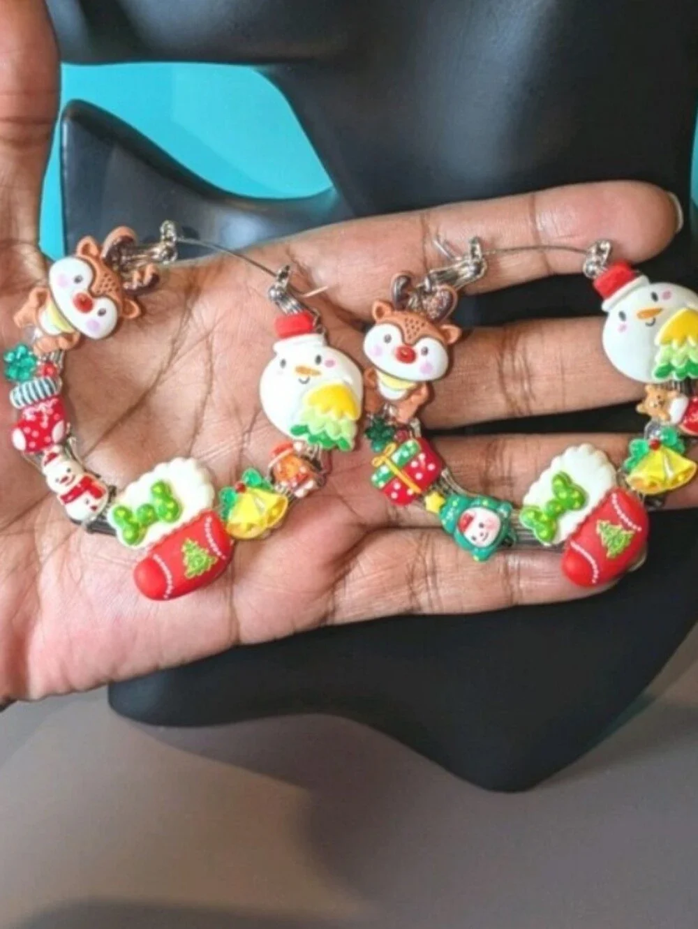 Hand Crafted Festive Holiday Charm Hoop Earrings - Red, Green, White, Yellow